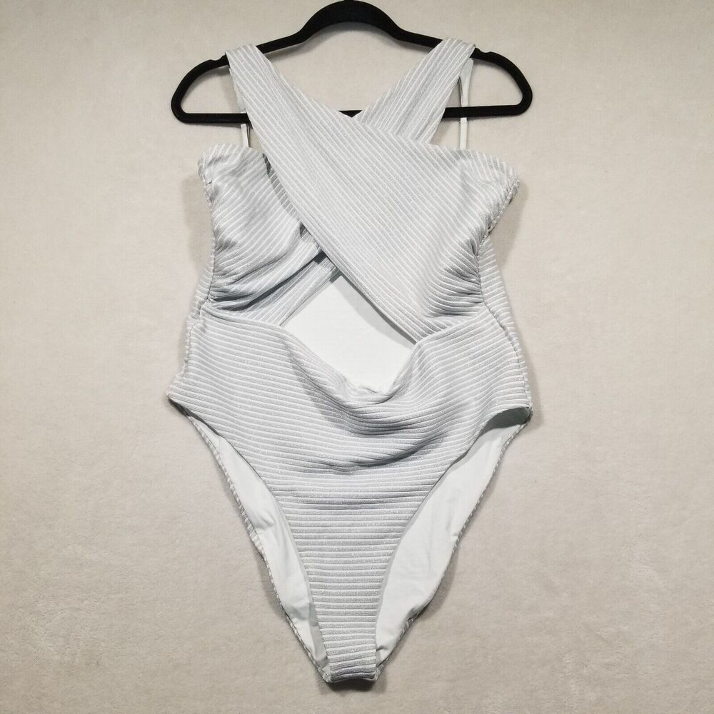 Crisscross One-Piece Swimsuit in Light Gray